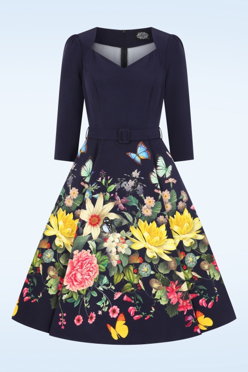 Hearts & Roses - Sarah Floral swing jurk in marineblauw
