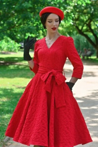 Hearts & Roses - Yara Leaves swing jurk in rood 3