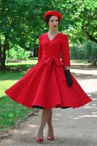 Hearts & Roses - Yara Leaves swing jurk in rood