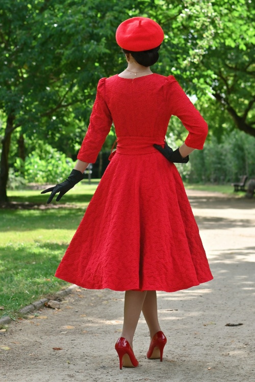 Hearts & Roses - Yara Leaves swing jurk in rood 6