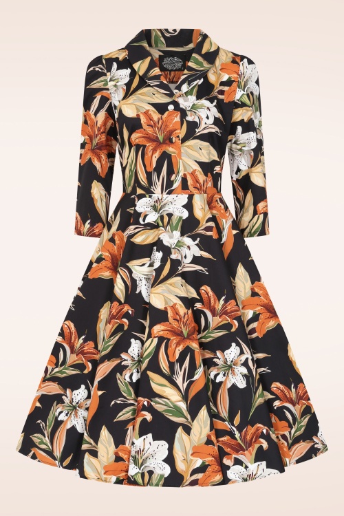 Hearts & Roses - Vreni Floral swing jurk in zwart
