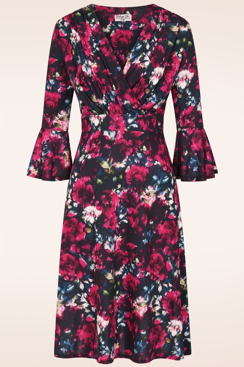 Vintage Chic for Topvintage - Topvintage exclusive ~ Ariana Floral jurk in marineblauw en rood