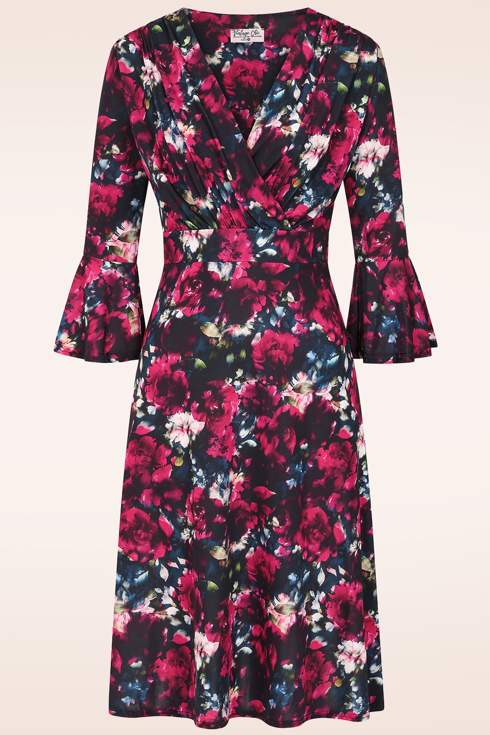 Vintage Chic for Topvintage - Topvintage exclusive ~ Ariana Floral jurk in marineblauw en rood
