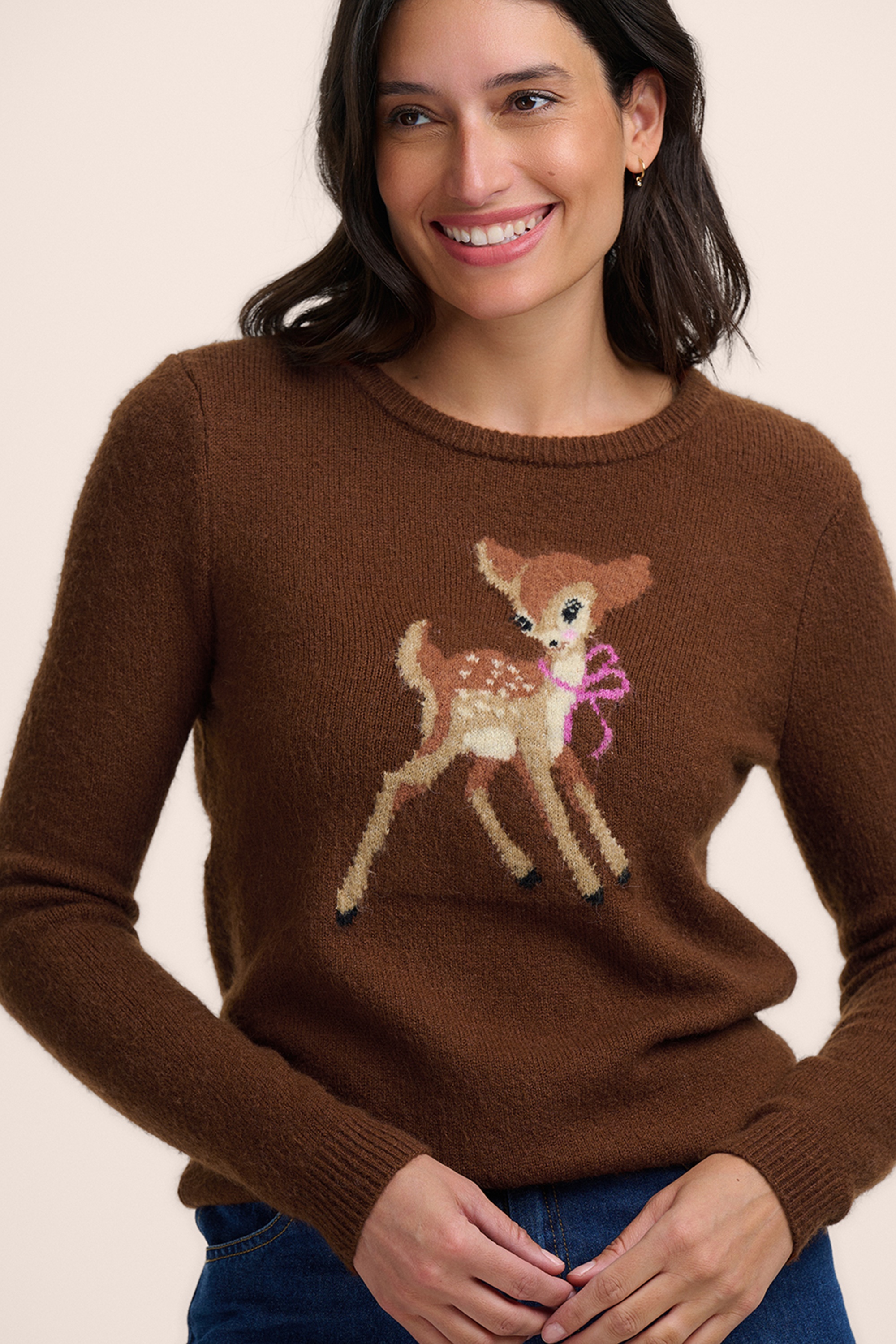 Sugarhill Brighton - Kia Vintage Baby Deer trui in bruin
