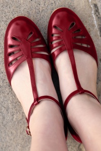 Charlie Stone - Singapore lederen T-Strap ballerina's in crimson rood 3