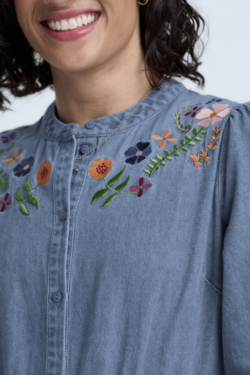 Sugarhill Brighton - Ivana Autumn Floral midi shirtjurk in blauw 3