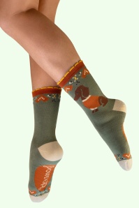Powder - Snuggle Sausage Dogs Socken in Olivgrün