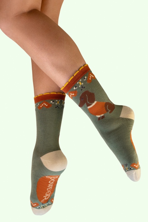 Powder - Snuggle Sausage Dogs Socken in Olivgrün