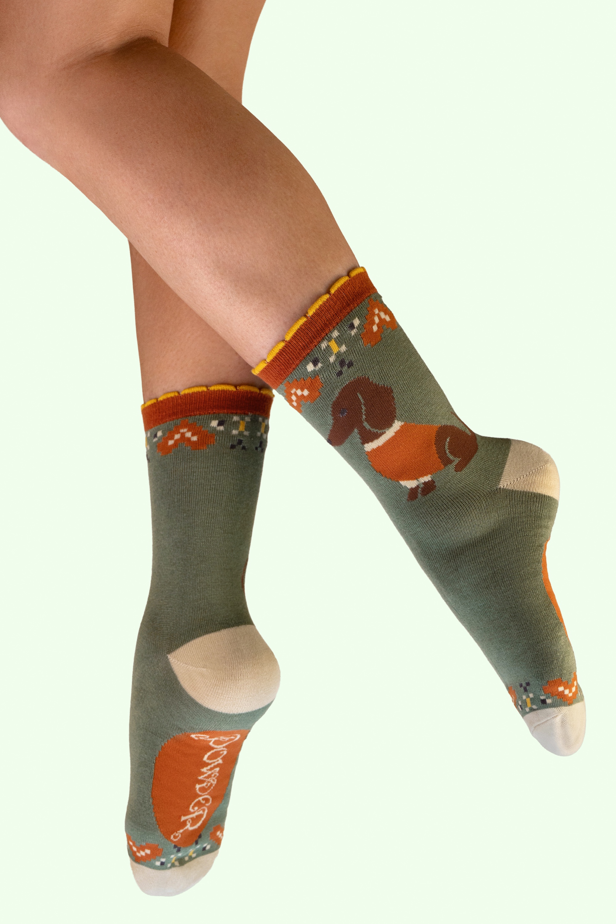 Powder - Snuggle Sausage Dogs Socken in Olivgrün