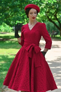 Hearts & Roses - Yara Leaves swing jurk in rood 2