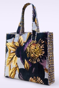 Powder - Hellebore Quilted Velvet Tote Bag in Blue 2