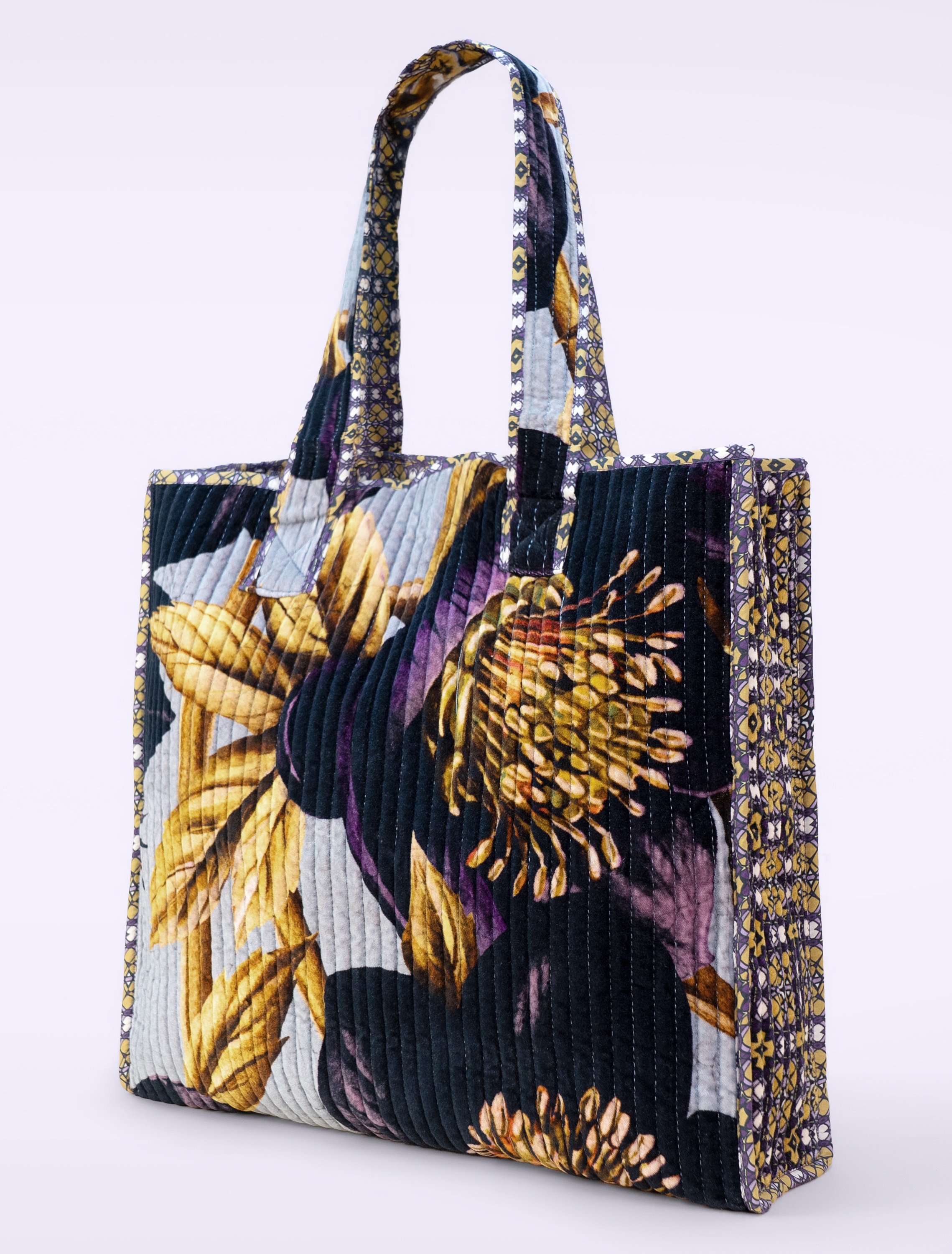 Powder - Hellebore Quilted Velvet Tote Bag in Blue 2