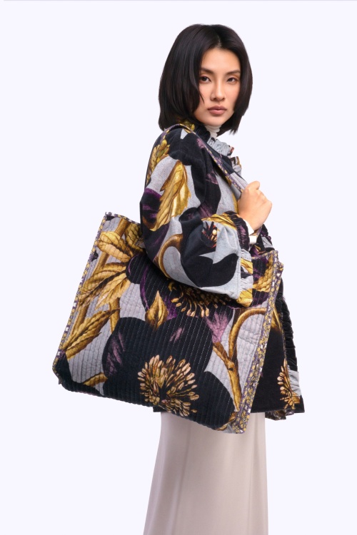Powder - Lux Velvet Quilted Tote in Cream Posy