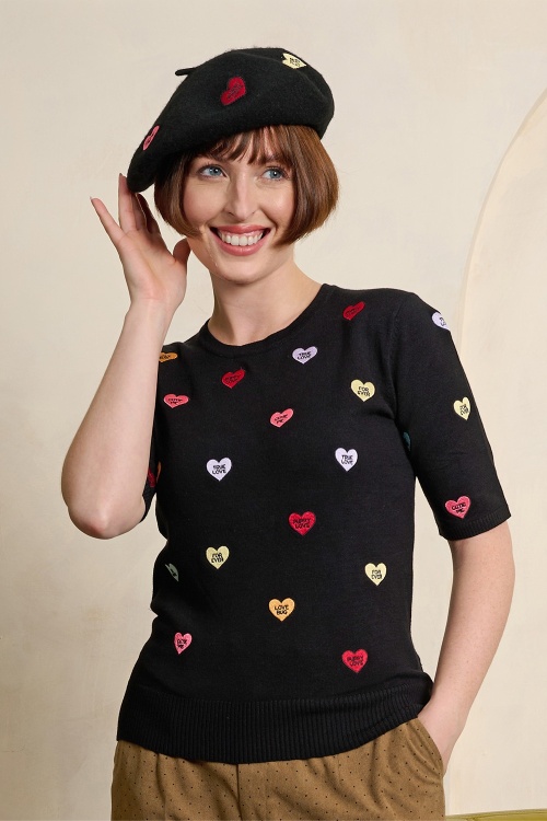 Banned Retro - Ruby Love Hearts baret in zwart 2