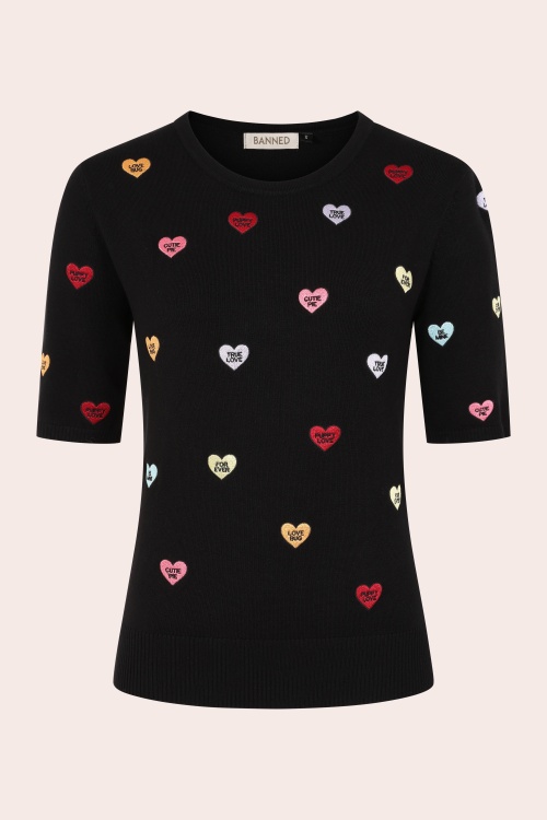 Banned Retro - Pull en maille à motif coeurs Ruby Love en noir