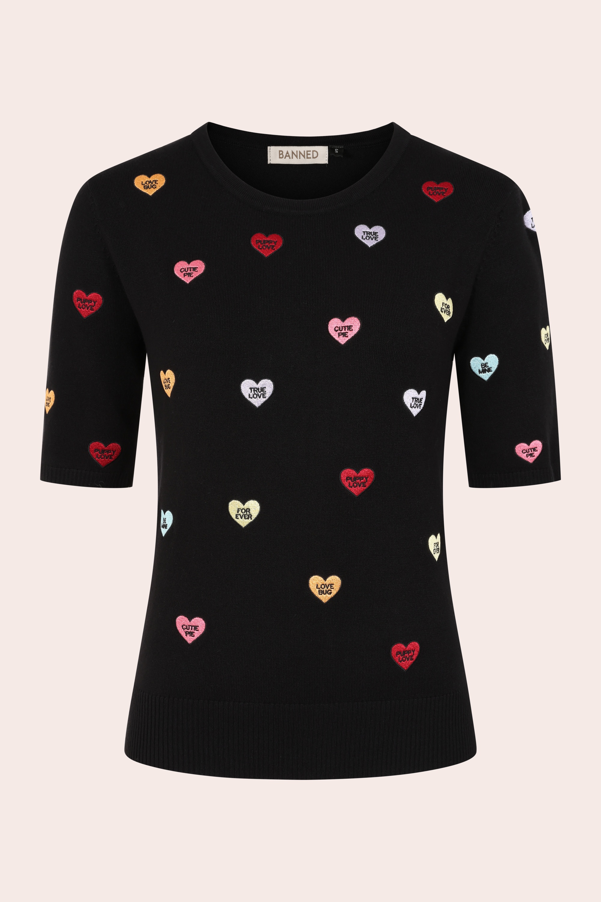 Banned Retro - Pull en maille à motif coeurs Ruby Love en noir