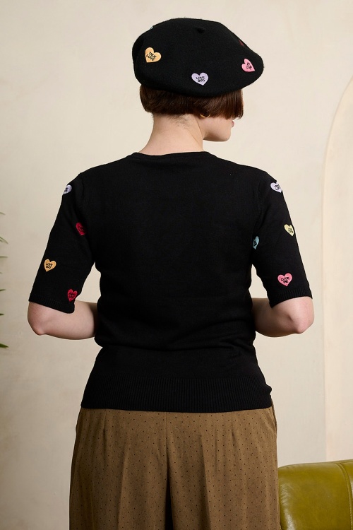 Banned Retro - Pull en maille à motif coeurs Ruby Love en noir 2