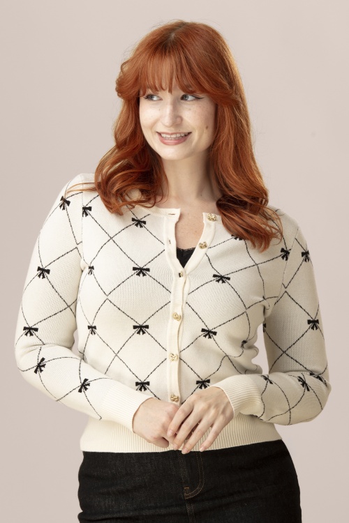 Banned Retro - Betty Bow Cardigan in Creme