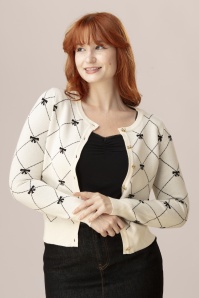 Banned Retro - Betty Bow Cardigan in Creme 2