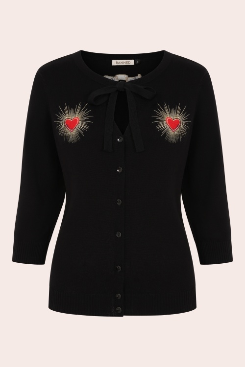 Banned Retro - Mia True Love Baumwoll-Cardigan in Schwarz 3