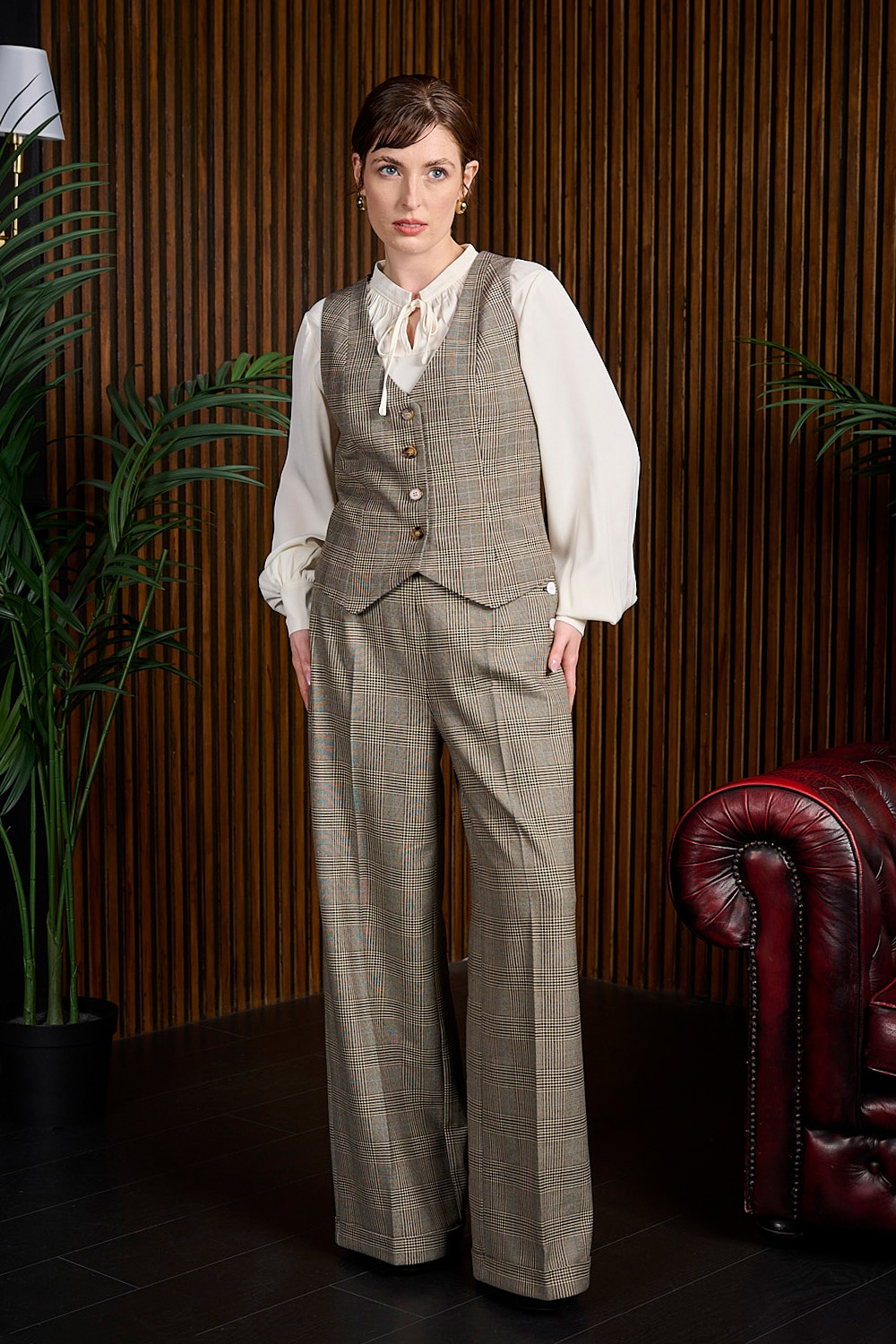 Banned Retro - Ottavia Prince Of Wales pantalon in bruin
