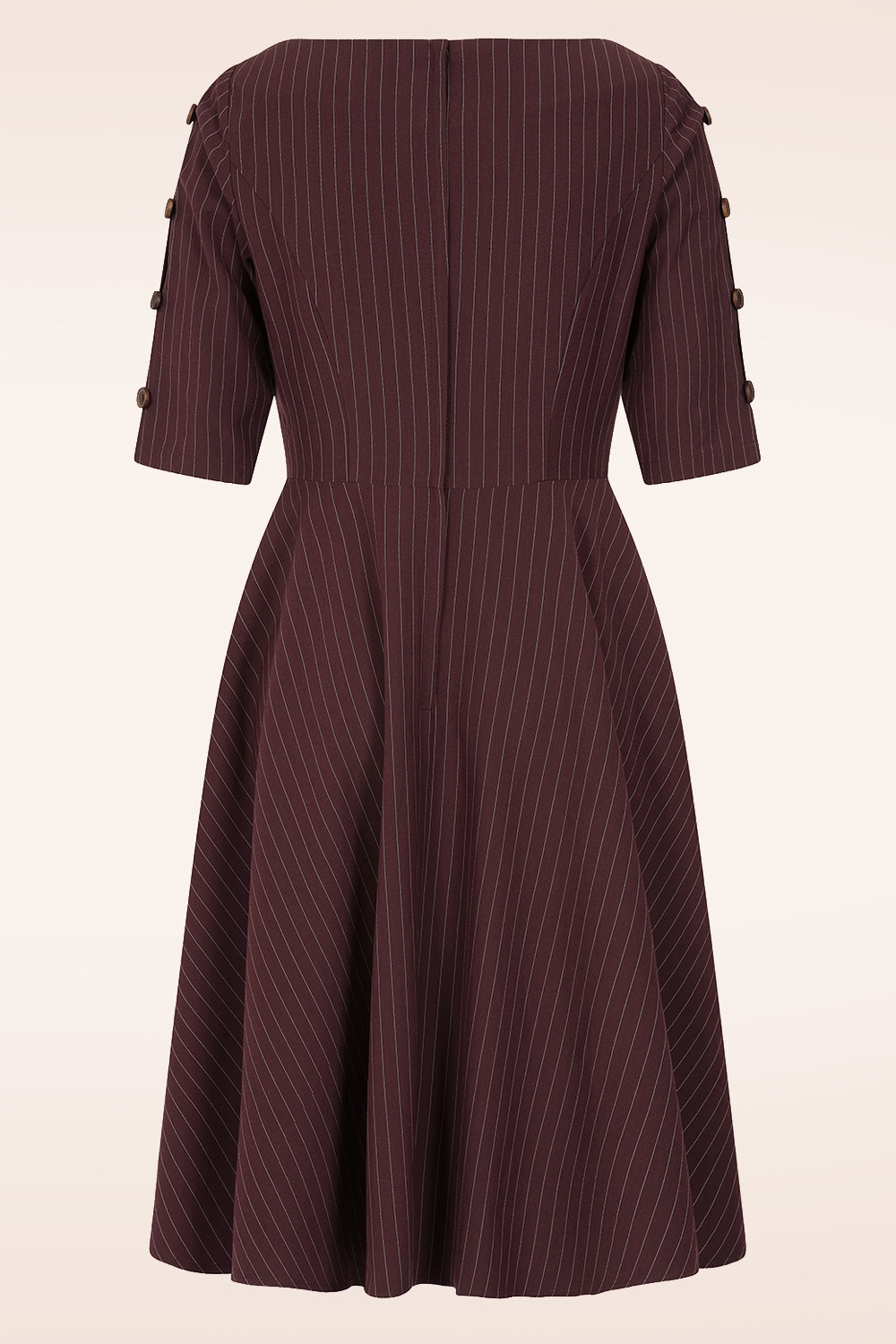 Banned Retro - Michaella krijtsreep swing jurk in bordeauxrood 2