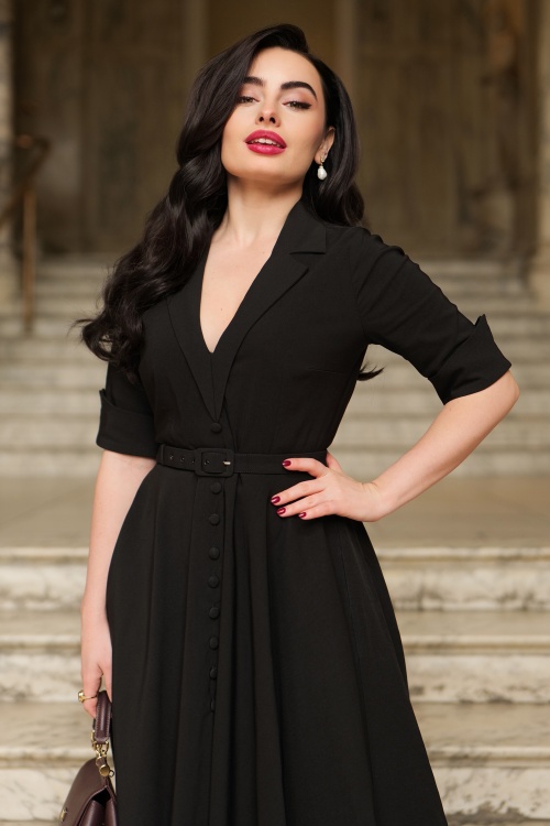 Glamour Bunny - Topvintage exclusive ~ The Yade Long Sleeve Swing Dress in Black 2