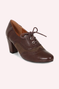 Banned Retro - Escarpins-bottines broguées Savile en marron 2