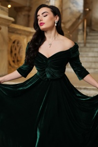 Glamour Bunny - Exklusiv bei Topvintage ~ Norma Jean Samt-Swingkleid in Dunkelgrün 2