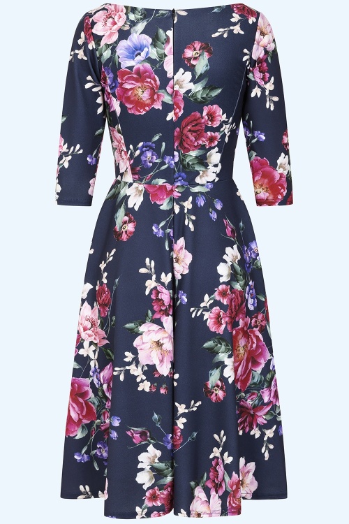 Vintage Chic for Topvintage - Topvintage exclusive ~ Tess Floral swing jurk in blauw 2