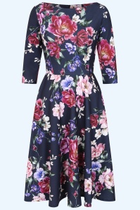 Vintage Chic for Topvintage - Topvintage exclusive ~ Tess Floral swing jurk in blauw