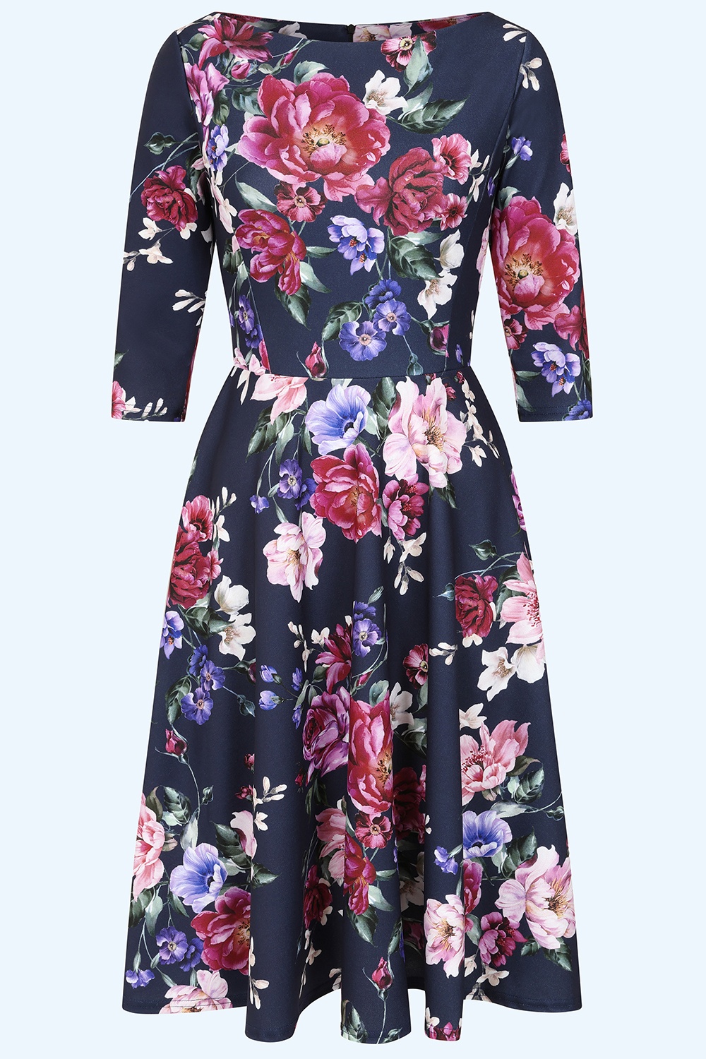 Vintage Chic for Topvintage - Topvintage exclusive ~ Tess Floral swing jurk in blauw