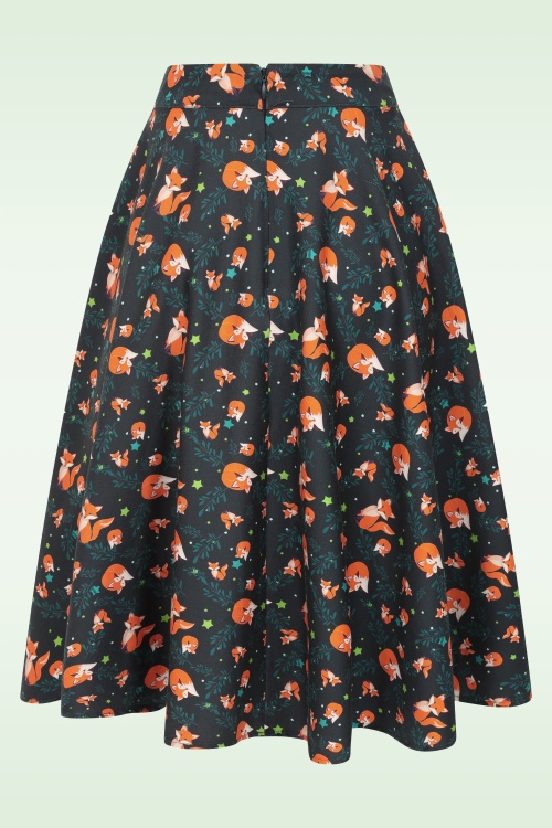 Topvintage Boutique Collection - Exclusivité Topvintage ~ Jupe swing à motif renards Shelvia Fox en bleu sarcelle de minuit 4