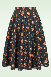 Topvintage Boutique Collection - Exclusivité Topvintage ~ Jupe swing à motif renards Shelvia Fox en bleu sarcelle de minuit 2