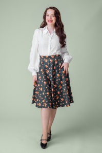 Topvintage Boutique Collection - Exclusivité Topvintage ~ Jupe swing à motif renards Shelvia Fox en bleu sarcelle de minuit