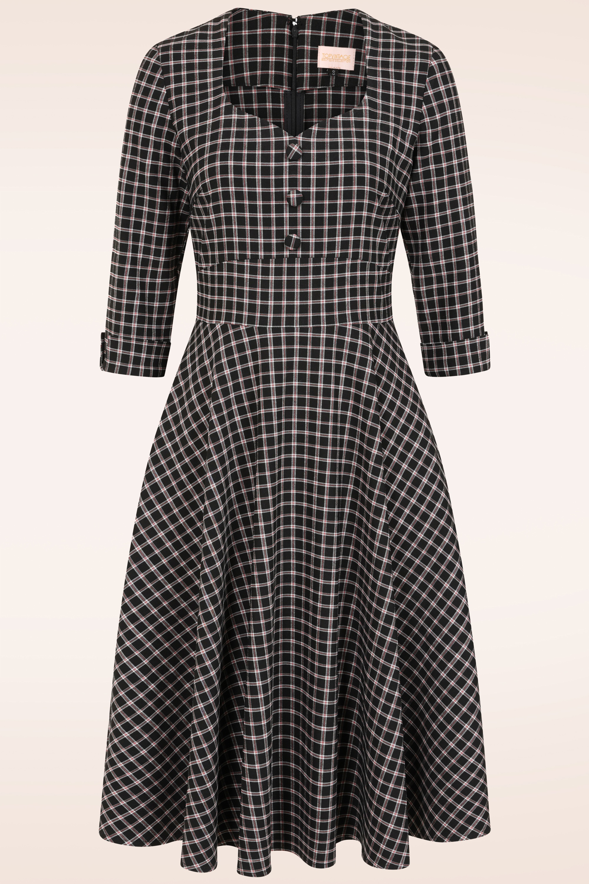 Topvintage Boutique Collection - Topvintage exclusive ~ Marlin Check Swing Dress in Black and Red 3