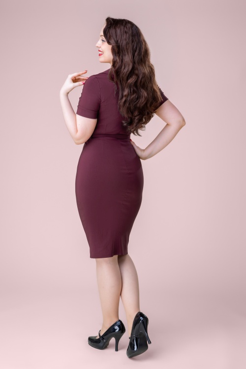 Topvintage Boutique Collection - Topvintage exclusive ~ Alexis Pencil Dress in Burgundy 3