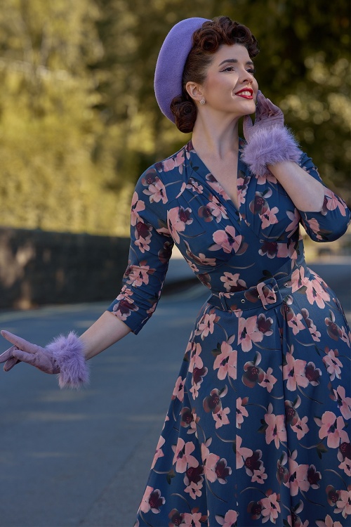 Miss Candyfloss - Adeliza Lee Floral swing jurk in marineblauw 2