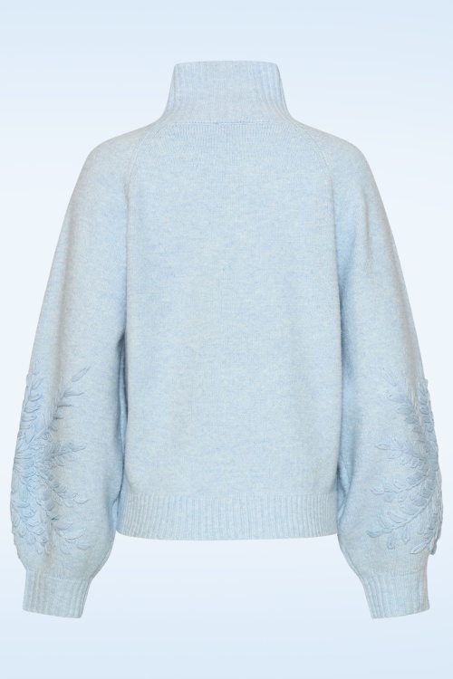 Smashed Lemon - Pull brodé Soft Petal en maille bleu clair 3