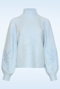 Smashed Lemon - Pull brodé Soft Petal en maille bleu clair