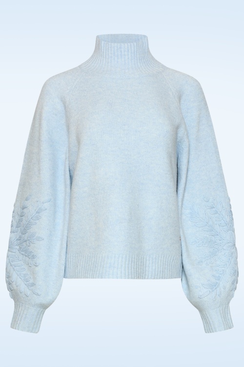 Smashed Lemon - Pull brodé Soft Petal en maille bleu clair