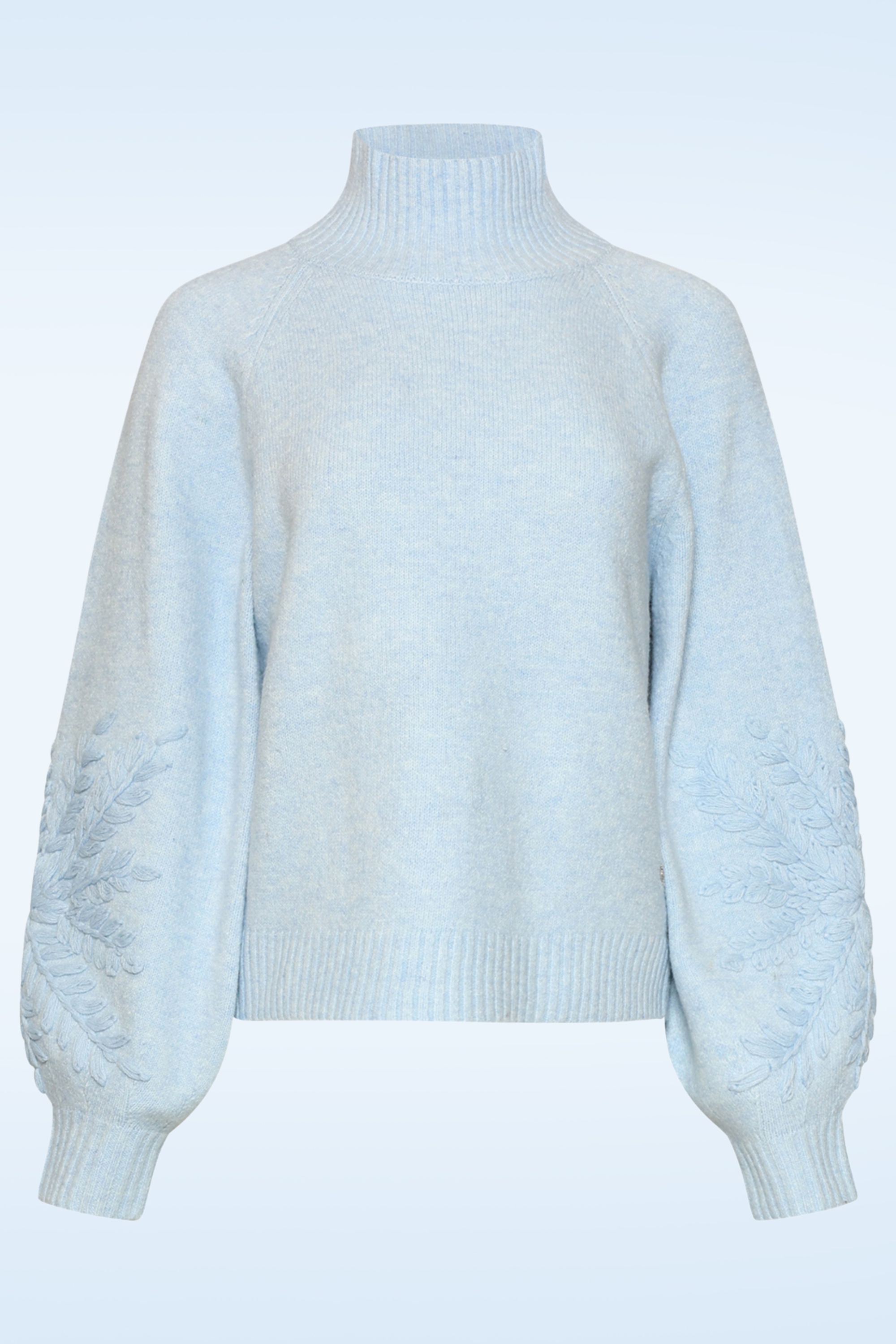 Smashed Lemon - Pull brodé Soft Petal en maille bleu clair