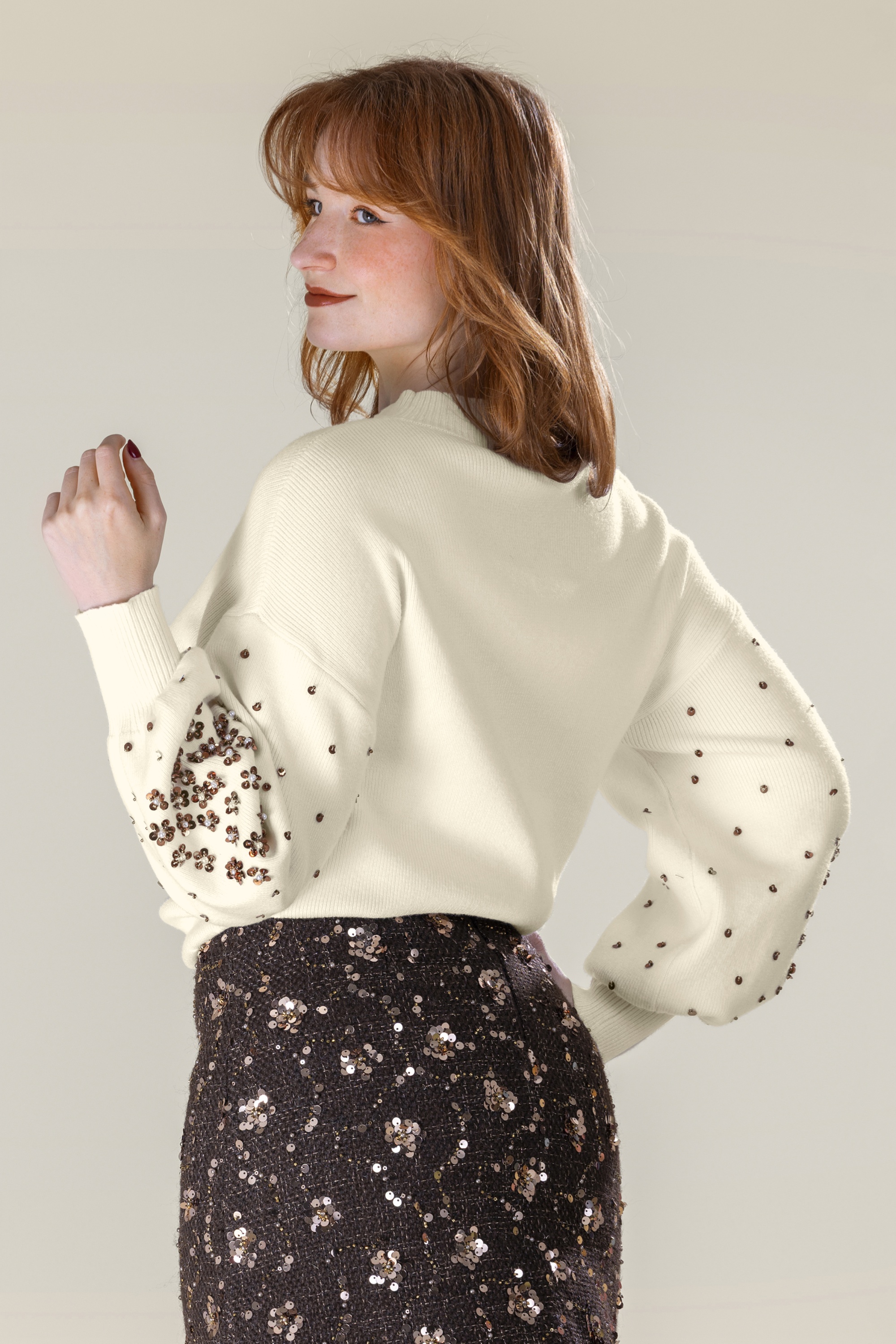 Smashed Lemon - Pull en maille Pearl Blossom en blanc cassé 3
