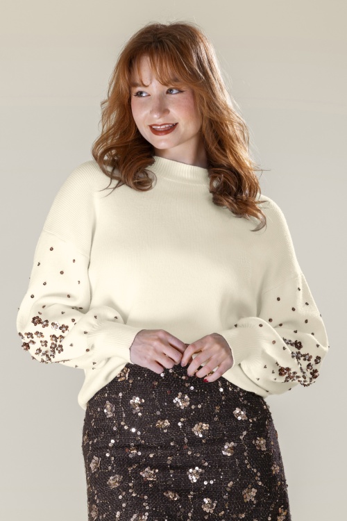 Smashed Lemon - Pull en maille Pearl Blossom en blanc cassé