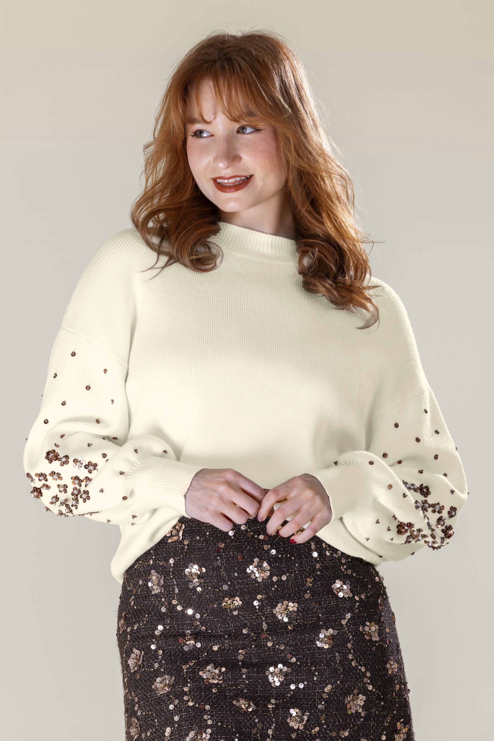Smashed Lemon - Pull en maille Pearl Blossom en blanc cassé