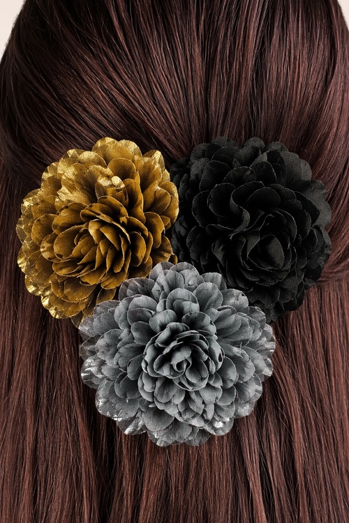 Urban Hippies - Ansteckblumen-Set in Schwarz, Silber und Gold