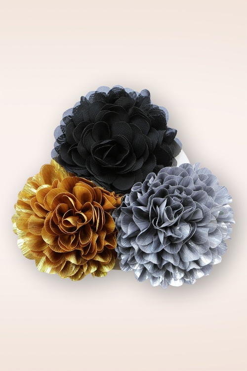 Urban Hippies - Ansteckblumen-Set in Schwarz, Silber und Gold 2