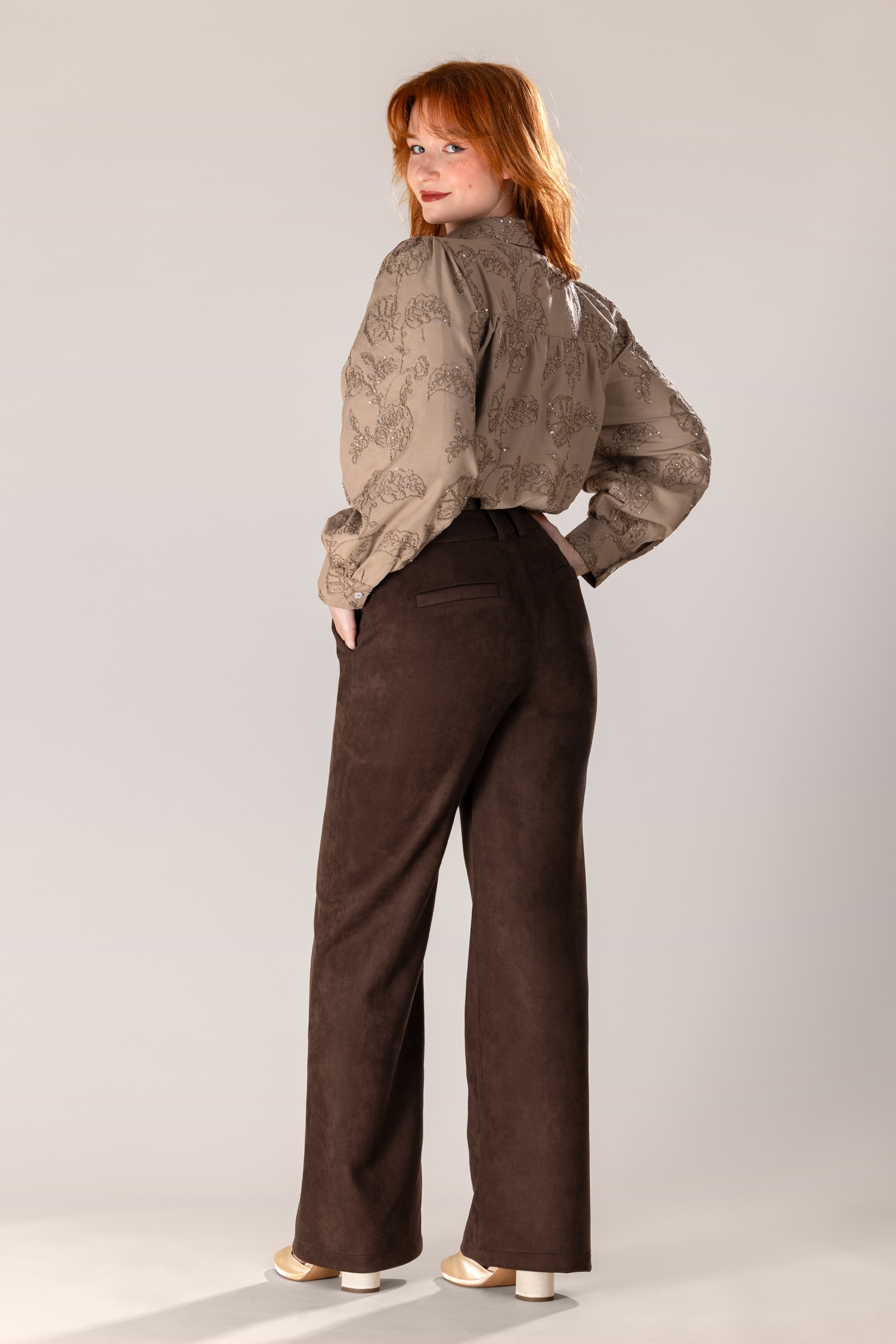 Smashed Lemon - Mandy suèdine pantalon in donkerbruin 2