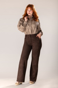 Smashed Lemon - Mandy suèdine pantalon in donkerbruin