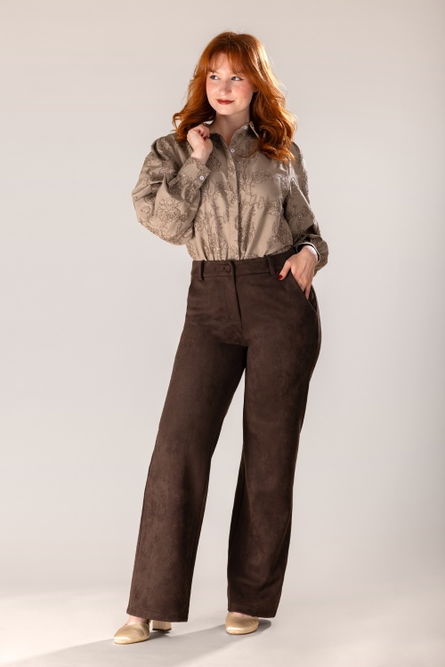 Smashed Lemon - Mandy suèdine pantalon in donkerbruin